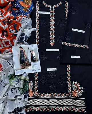Black Embroidered 3Pcs Women Suit Lawn Set thumbnail 2