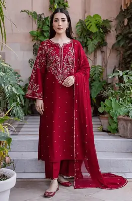 3 Pcs Women's Unstitched Embroidered Suit