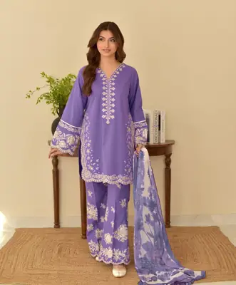 3 Pcs Women's Unstitched Embroidered Suit thumbnail 12