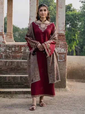 3 Pcs Women's Unstitched Embroidered Suit thumbnail 40