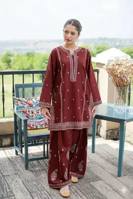 2 Pcs Women's Unstitched Embroidered Suit