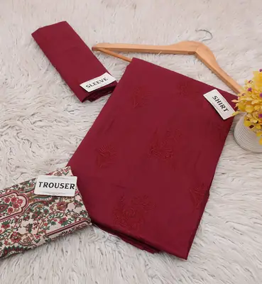 2 Pcs Women's Unstitched Chikankari Embroidered Suit thumbnail 2