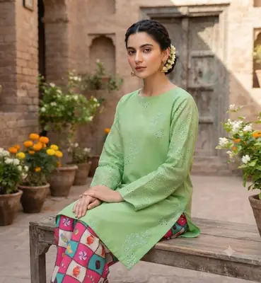2 Pcs Women's Unstitched Chikankari Embroidered Suit