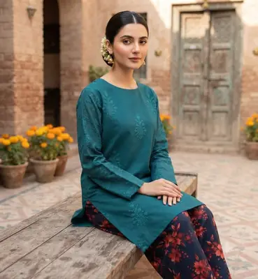 2 Pcs Women's Unstitched Chikankari Embroidered Suit