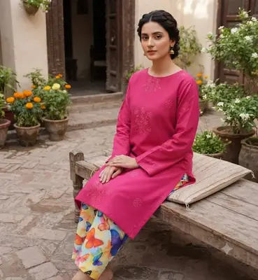 2 Pcs Women's Unstitched Chikankari Embroidered Suit