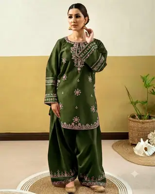 2 Pcs Women's Unstitched Embroidered Suit