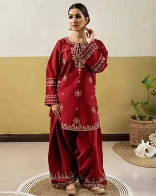 2 Pcs Women's Unstitched Embroidered Suit