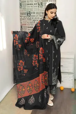 3 Pcs Women's Unstitched Embroidered Suit