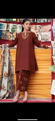 3 Pcs Women's Unstitched Embroidered Suit