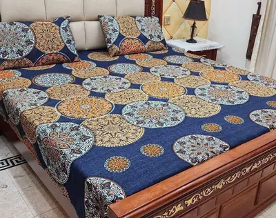 3 Pcs Crystal Cotton Printed Double Bedsheet