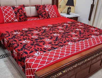 3 Pcs Crystal Cotton Printed Double Bedsheet