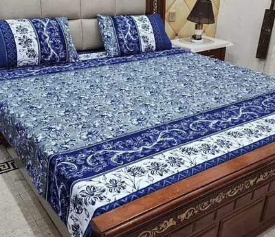 3 Pcs Crystal Cotton Printed Double Bedsheet