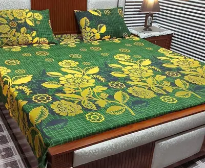 3 Pcs Crystal Cotton Printed Double Bedsheet