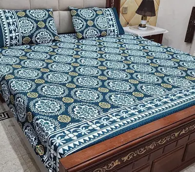 3 Pcs Crystal Cotton Printed Double Bedsheet