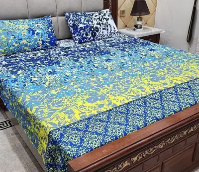 3 Pcs Crystal Cotton Printed Double Bedsheet