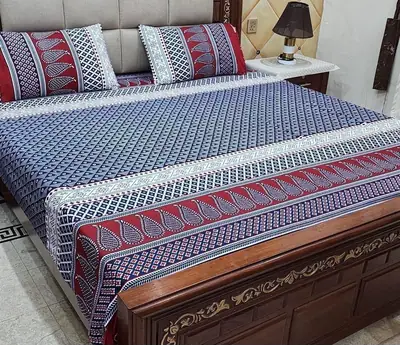 3 Pcs Crystal Cotton Printed Double Bedsheet