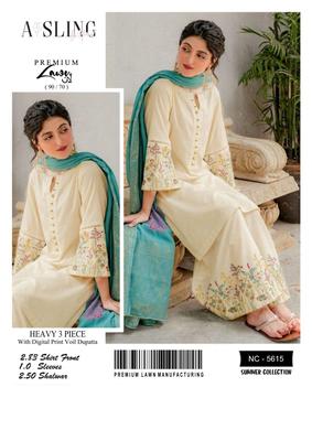 3 Pcs Women's Unstitched Lawn Embroidered Suit