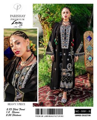 3 Pcs Women's Unstitched Lawn Embroidered Suit