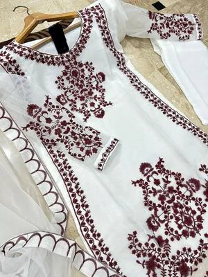 3 Pcs Women's Stitched Organza Embroidered Suit thumbnail 2