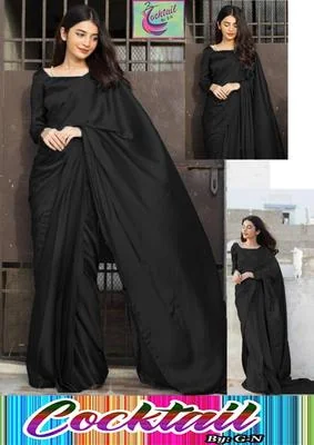 Elegant Black Shamoz Silk Stitched Saree Set - 3 Pcs Includes Petticoat, Blouse & Saree