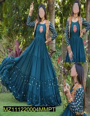 Women's Stitched Shamoz Silk Embroidered Koti Style  Maxi thumbnail 4