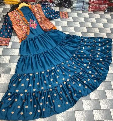 Women's Stitched Shamoz Silk Embroidered Koti Style  Maxi thumbnail 3