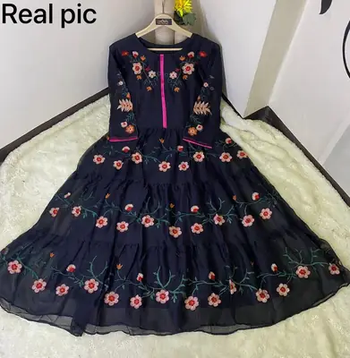 1 Pc Women's Stitched Chiffon Embroidered Maxi thumbnail 3