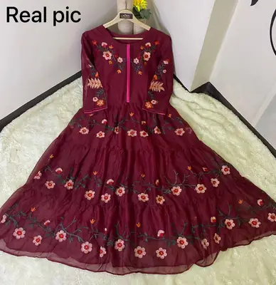 1 Pc Women's Stitched Chiffon Embroidered Maxi thumbnail 4