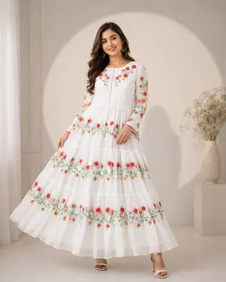1 Pc Women's Stitched Chiffon Embroidered Maxi