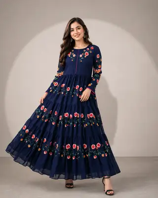 1 Pc Women's Stitched Chiffon Embroidered Maxi