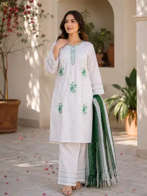 14 August 3 Pcs Women's Stitched Fancy Embroidered Suit thumbnail 2