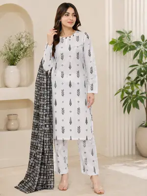 3 Pcs Women's Stitched Printed Suit 