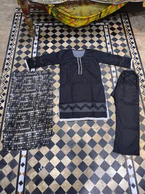 3 Pcs Women's Stitched Lace Tissue Work Suit thumbnail 3