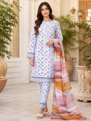 3 Pcs Women's Stitched Printed Suit