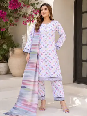 3 Pcs Women's Stitched Printed Suit