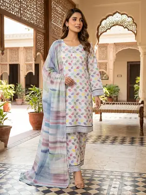 3 Pcs Women's Stitched Printed Suit thumbnail 2