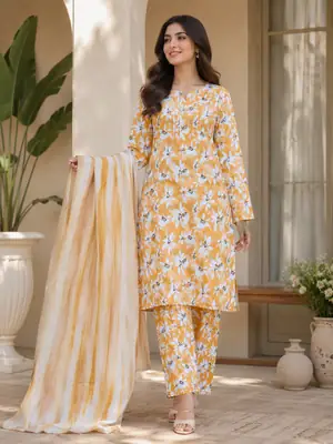 3 Pcs Women's Stitched Printed Suit