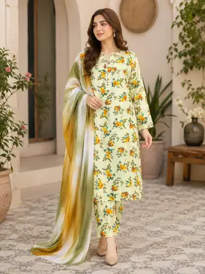 3 Pcs Women's Stitched Printed Suit