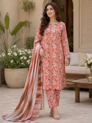 3 Pcs Women's Stitched Printed Suit