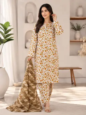 3 Pcs Women's Stitched Printed Suit thumbnail 1