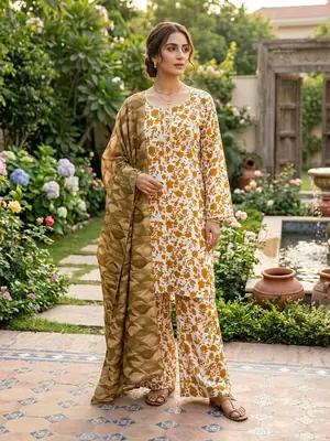 3 Pcs Women's Stitched Printed Suit thumbnail 2