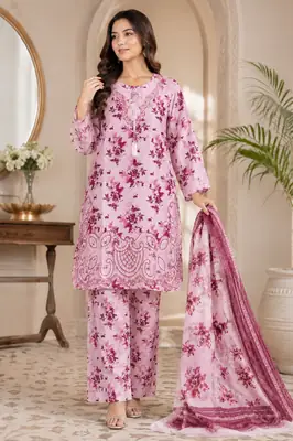 Lakhany 03 Piece stitched Printed Embroidered with Patch Work Printed Organza Dupatta Dress