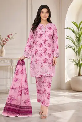 Lakhany 03 Piece stitched Printed Embroidered with Patch Work Printed Organza Dupatta Dress thumbnail 2
