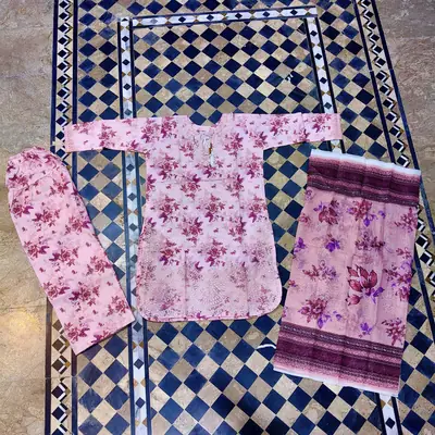 Lakhany 03 Piece stitched Printed Embroidered with Patch Work Printed Organza Dupatta Dress thumbnail 3