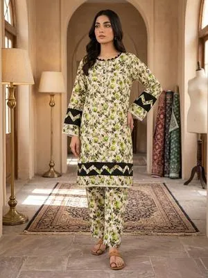 Cotton Printed Kurta Trouser Set Large Multicolor thumbnail 2