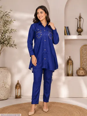 Women Blue Cotton Lawn 2-Piece Suit Set