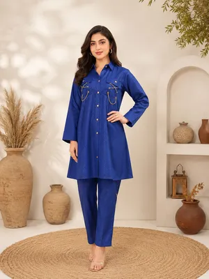 Women Blue Cotton Lawn 2-Piece Suit Set thumbnail 2