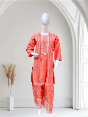 Women Cotton Embroidered 2-Piece Suit Multicolor Party Wear thumbnail 3