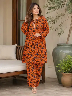2 Pcs Women's Stitched Cotton Lawn Printed Shirt And Trouser