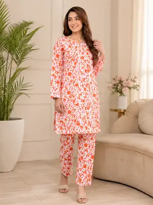 2 Pcs Women's Stitched Cotton Lawn Printed Shirt And Trouser